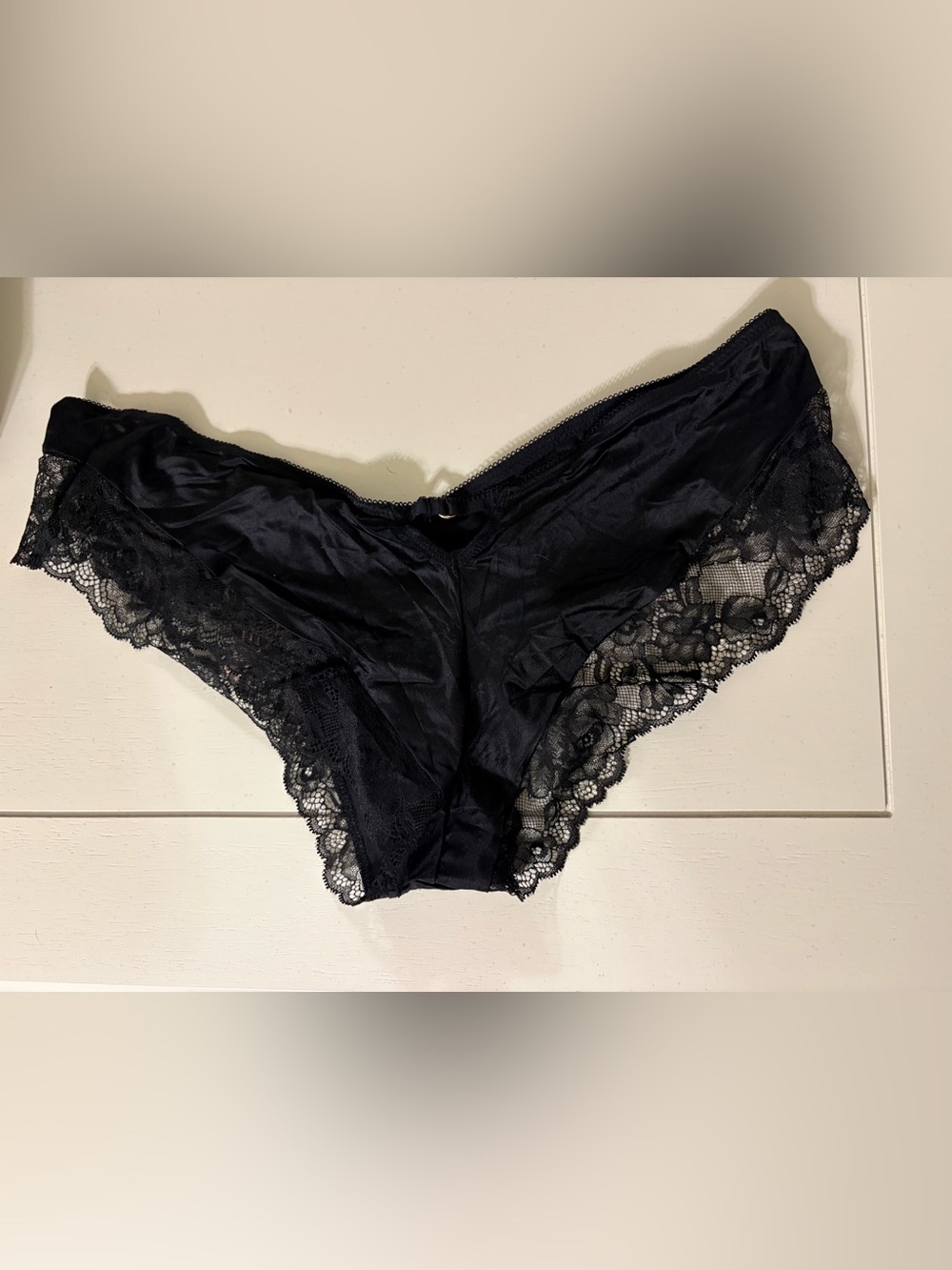 Victoria's Secret Black Satin Lace-Trim Briefs